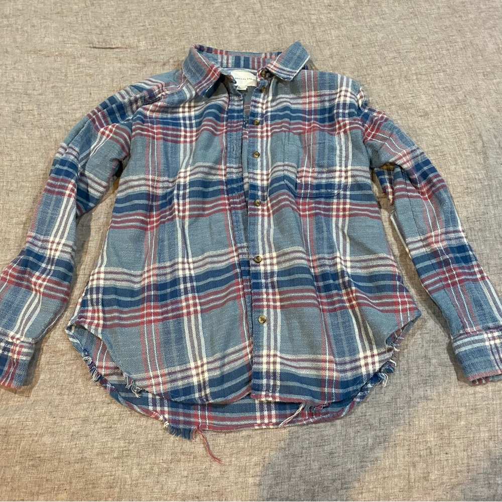 American Eagle Blue Button Down Flannel Size XS - Picture 5 of 15
